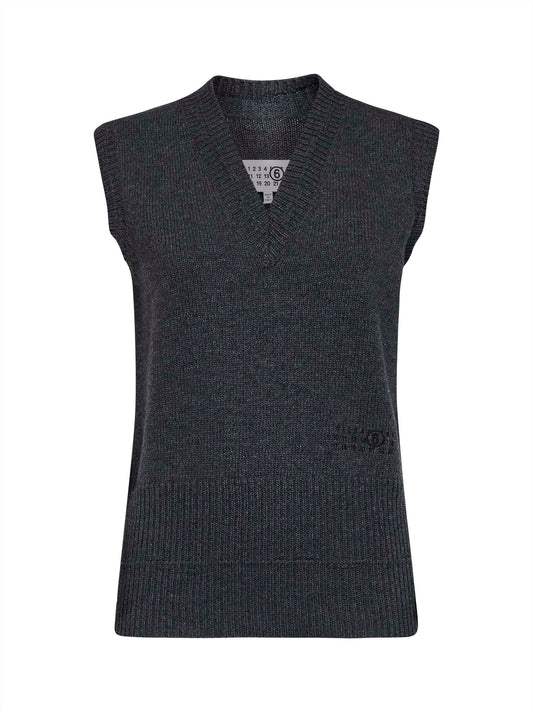 Wool-Blend Knit Vest Dark Grey Melange