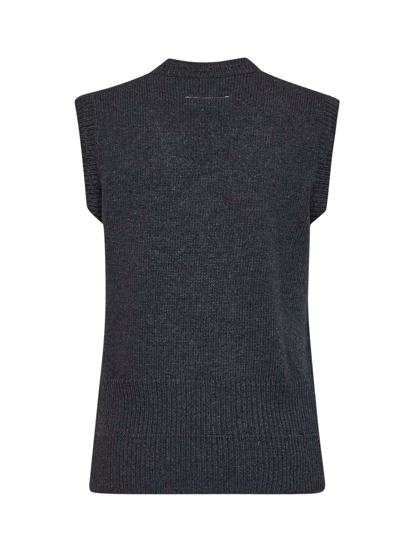 Wool-Blend Knit Vest Dark Grey Melange
