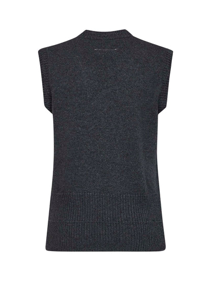 Wool-Blend Knit Vest Dark Grey Melange