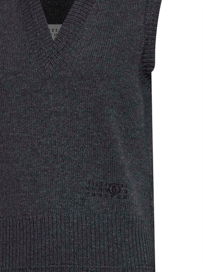 Wool-Blend Knit Vest Dark Grey Melange