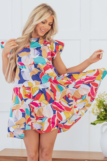 Threaded Pear Skye Ruffled Flutter Sleeve Tiered Mini Dress