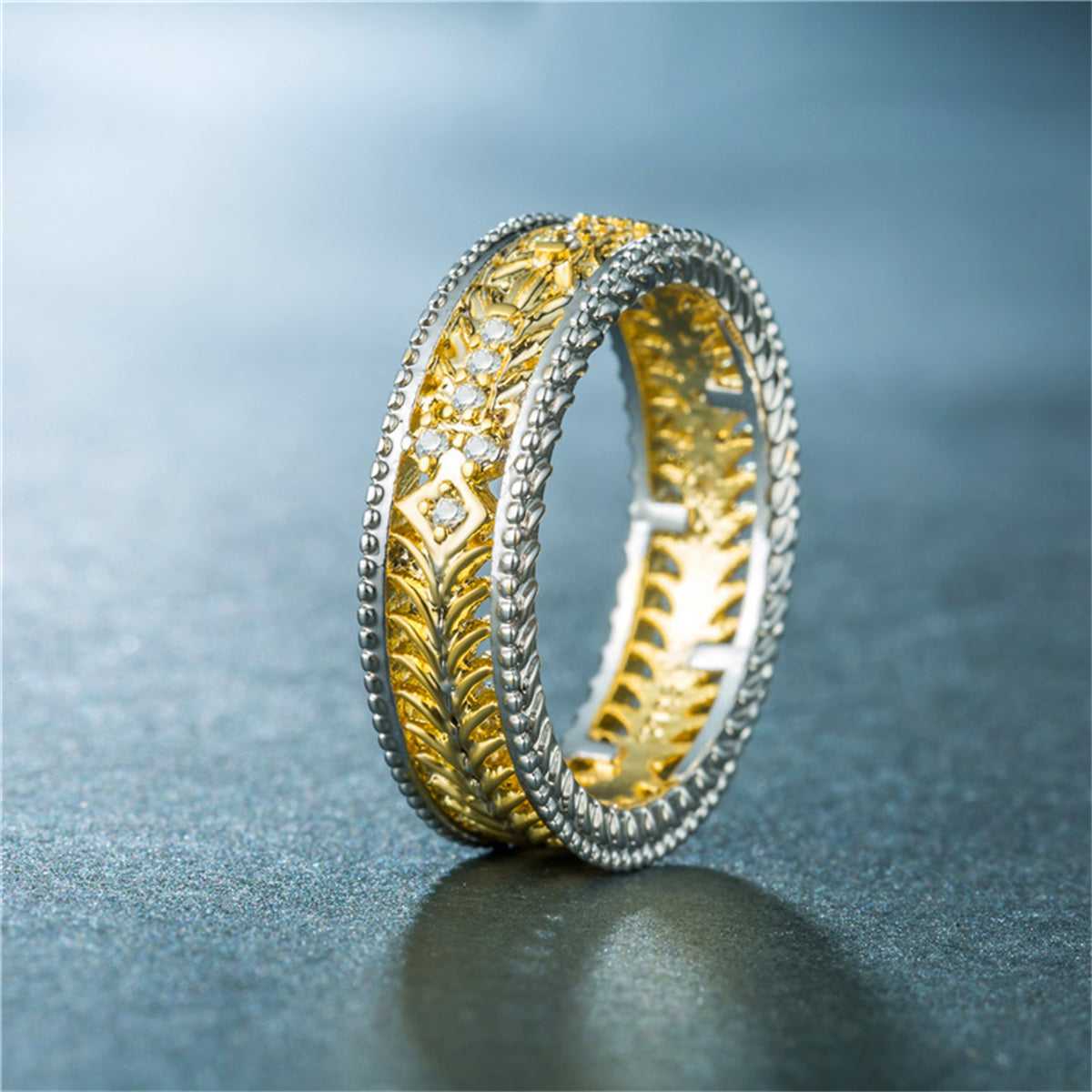 Cubic Zirconia & Two-Tone Filigree Band-6
