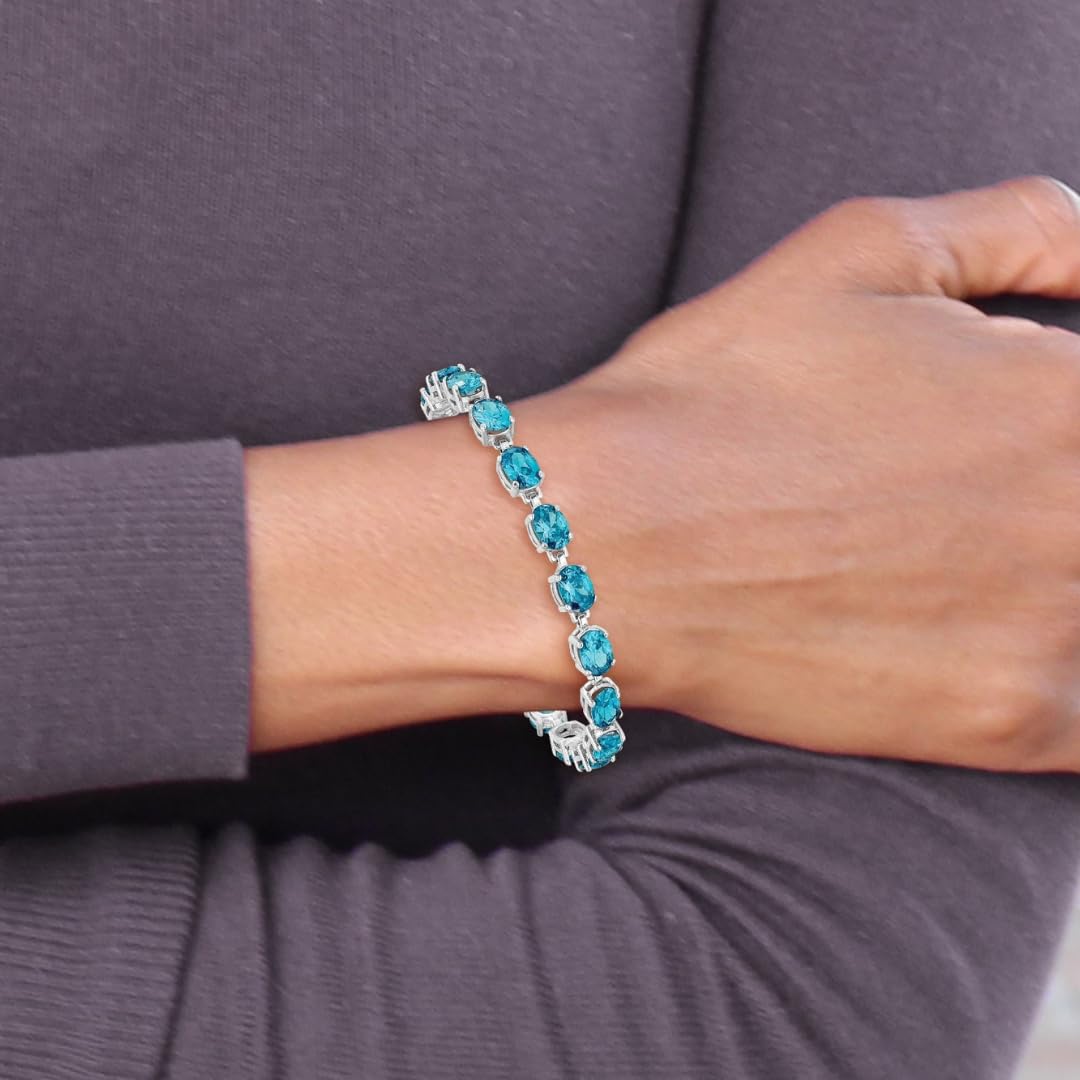 4.75 Ct Oval Swiss Blue Topaz Prong Sterling Silver Tennis Bracelet