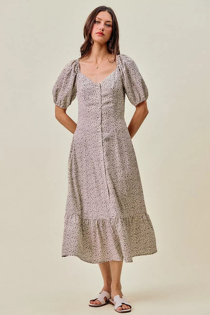 SO ME Ditsy Floral Self Belt On Elastic Waist Maxi Dress