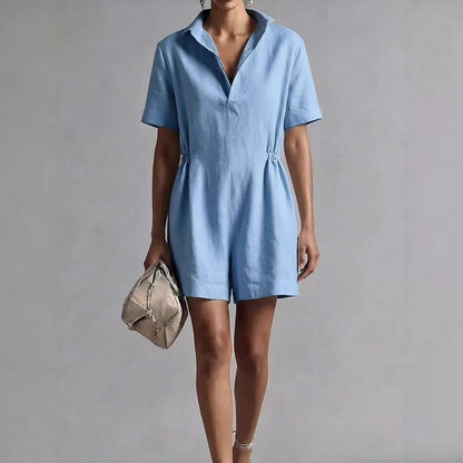 Women's Casual Lapel-Neck Three-Quarter Sleeve Split Jumpsuit