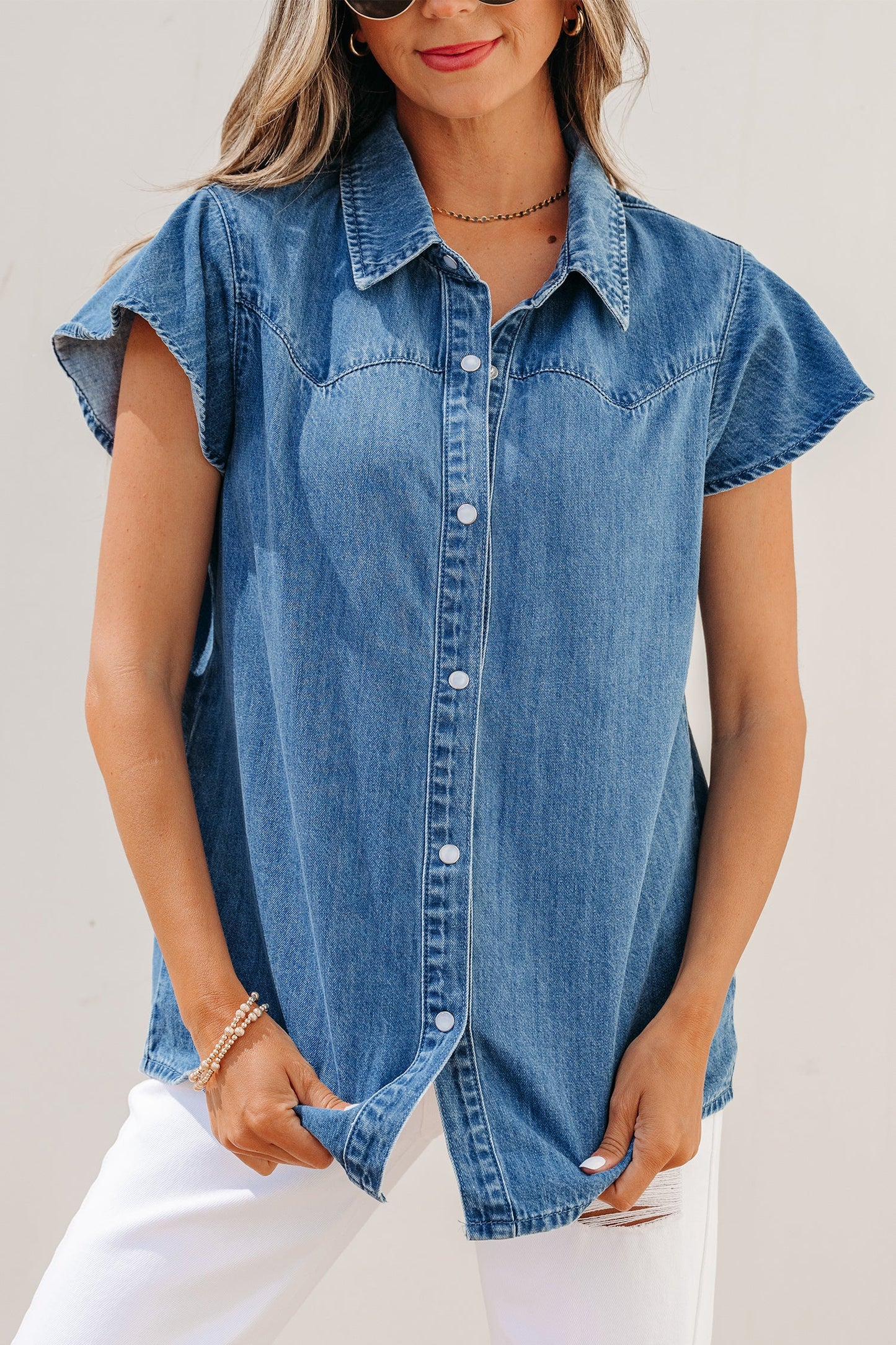 Threaded Pear Keyla Ruffled Short Sleeve Shirt