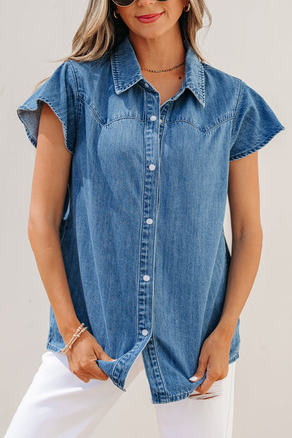 Threaded Pear Keyla Ruffled Short Sleeve Shirt