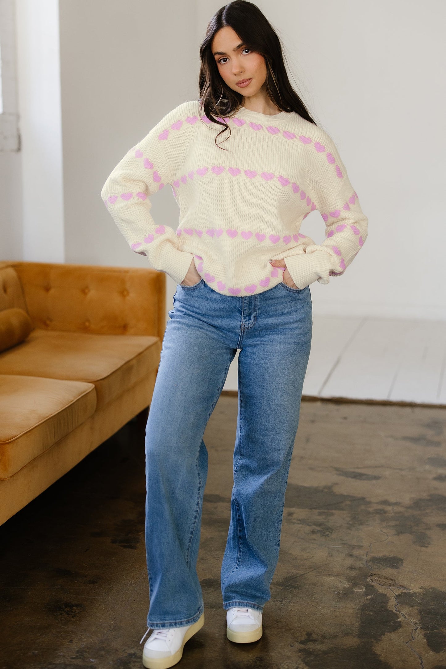 Threaded Pear Navy Valentine Ribbed Knit Sweater
