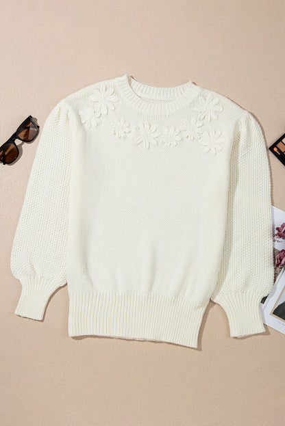 Threaded Pear Rheakara Textured Puff Sleeve Sweater