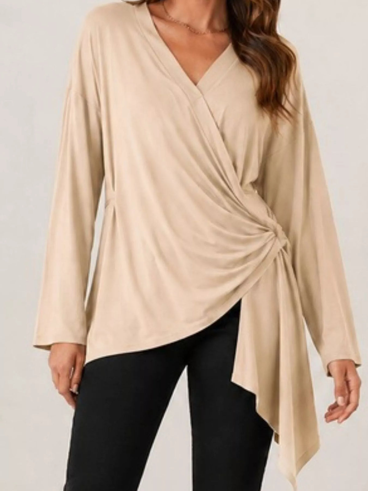 Long Sleeve Wrap T-Shirt with Side Knot Detail