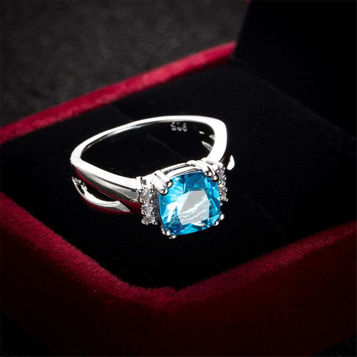 Sea Blue Crystal & Cubic Zirconia Ring-1