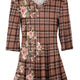 Brown Pink Plaid Floral