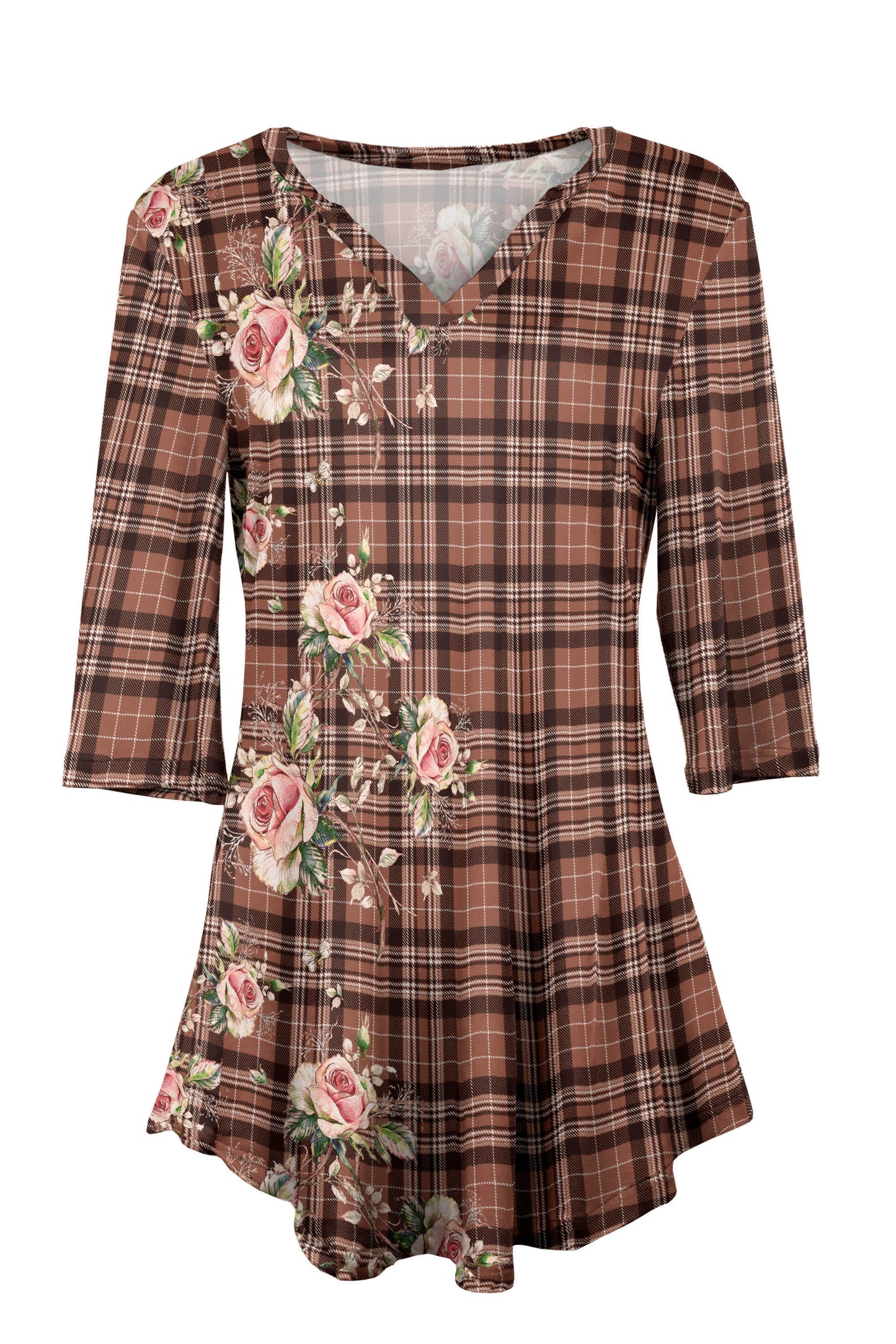 Brown Pink Plaid Floral-