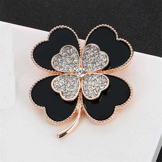 Black & Cubic Zirconia Clover Brooch