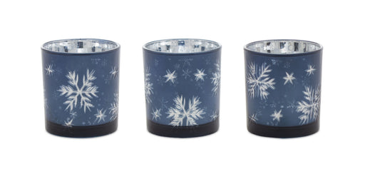 Melrose International Frosted Votive Candle Holder with Snowflake Design (Set of 3)