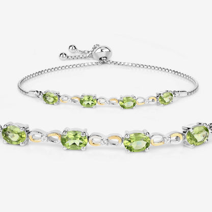 Oval Green Peridot Prong Two-Tone Gold Plated Silver Infinity Bolo Adjustable Bracelet