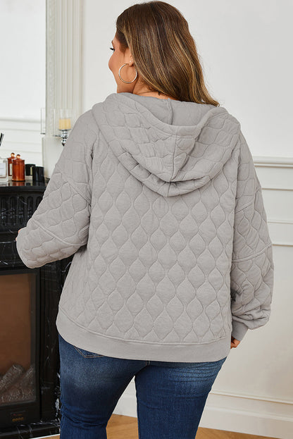 Threaded Pear Gray Quilted Quarter Zip Plus Size Hoodie