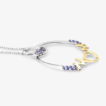 Round Violet Tanzanite Prong Silver Mom Pendant Necklace