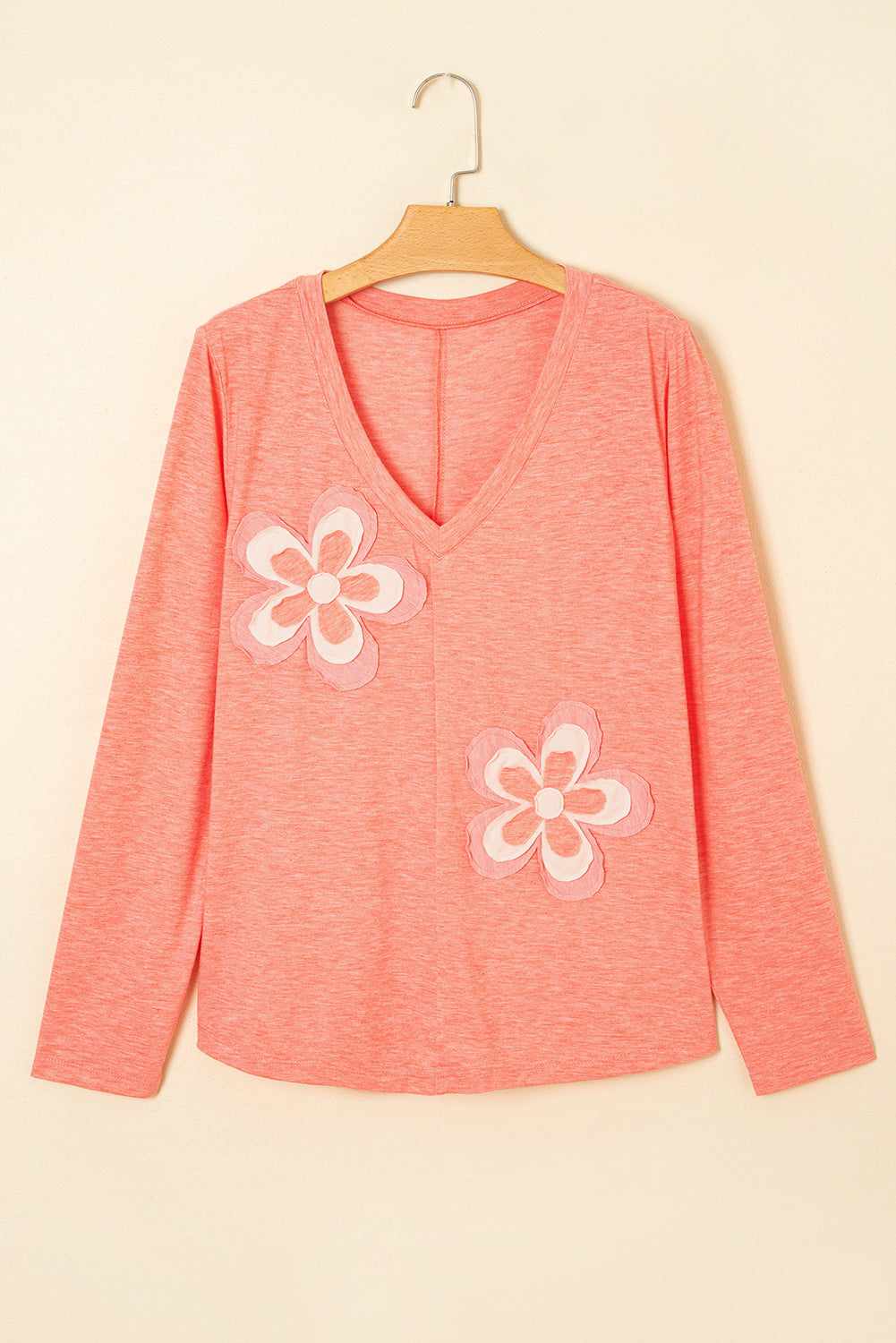 Threaded Pear Rachel Floral Patchwork V Neck Long Sleeve Top