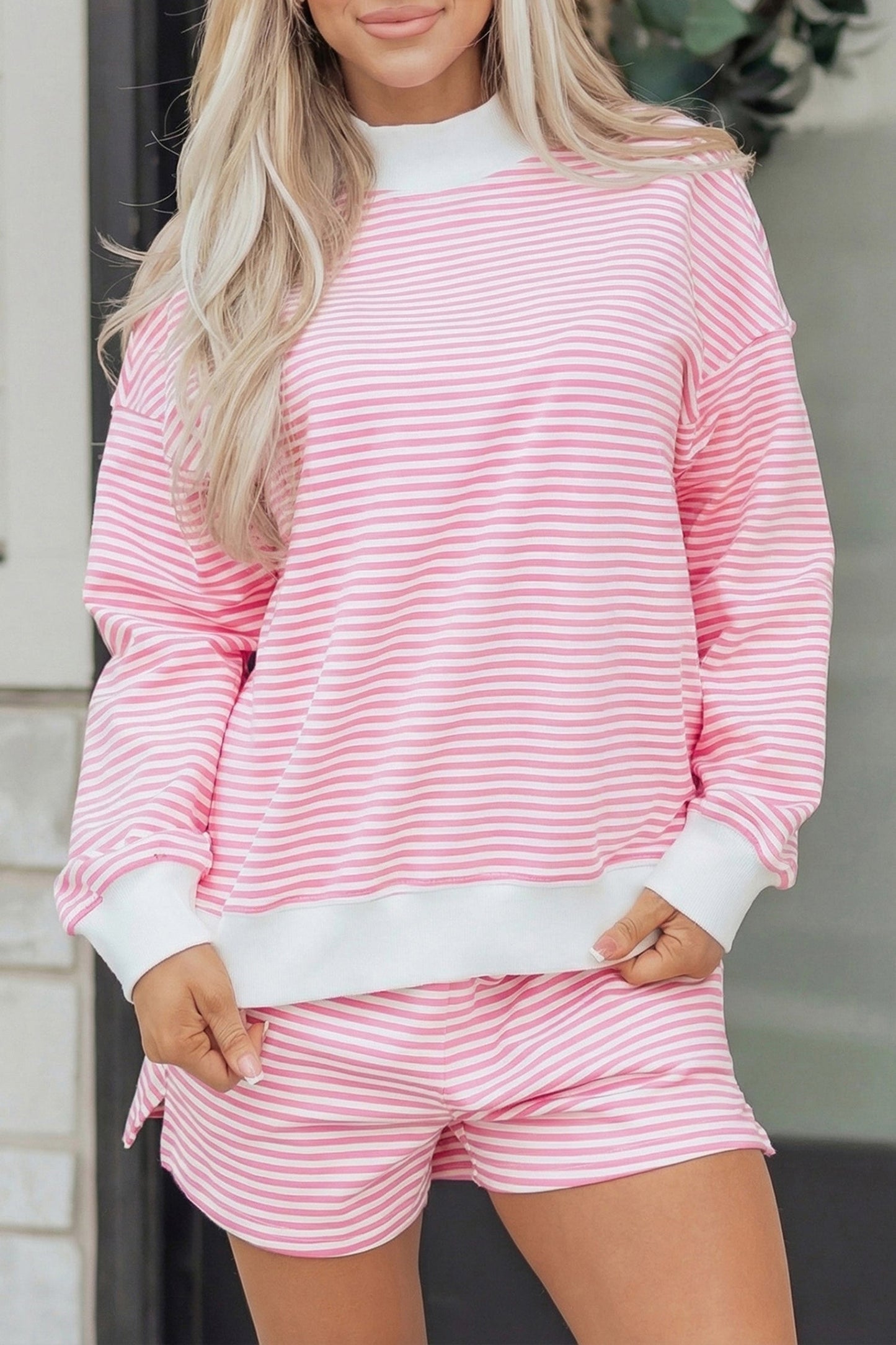 Threaded Pear Amira Mock Sweatshirt and Shorts Set