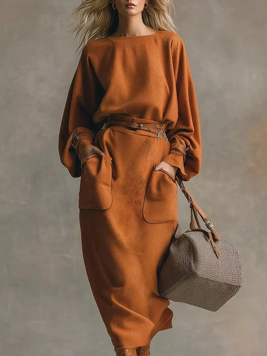 Long-Sleeve Top and Midi Skirt Set