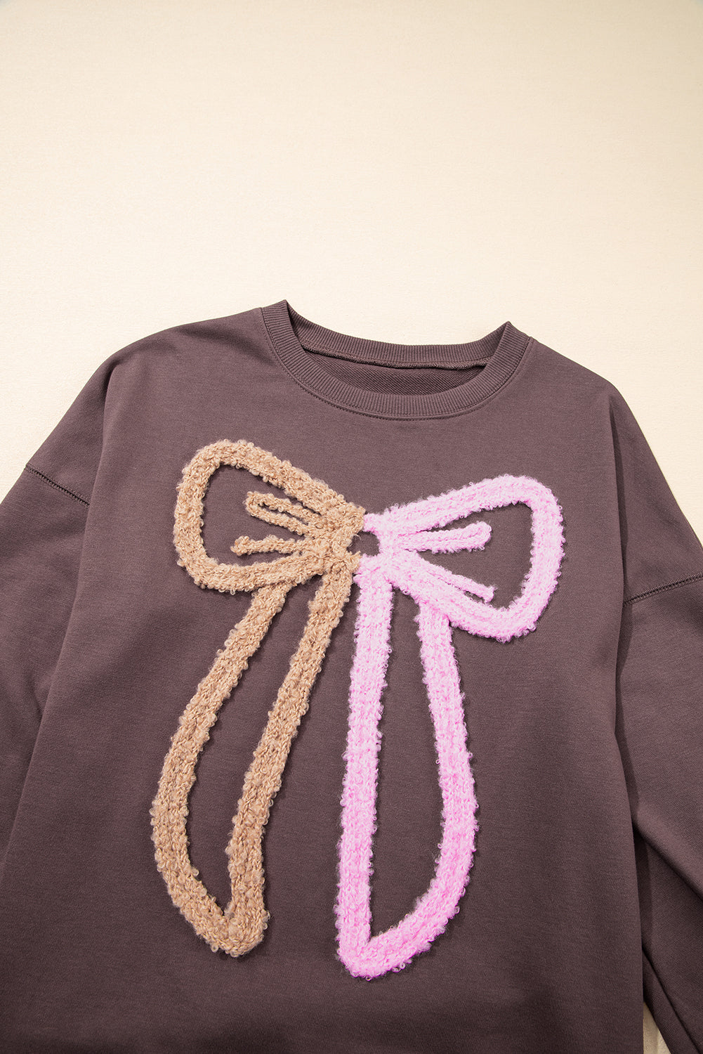 Threaded Pear Callie Terry Bow Pattern Drop Shoulder Sweatshirt