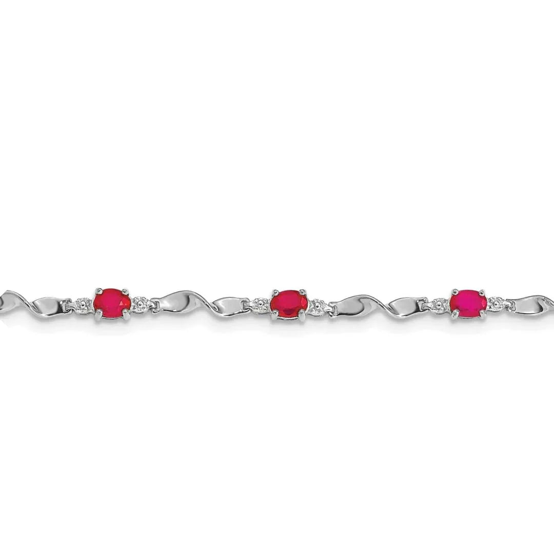 Genuine Ruby and Diamond Twisted Link 7 inch Bracelet
