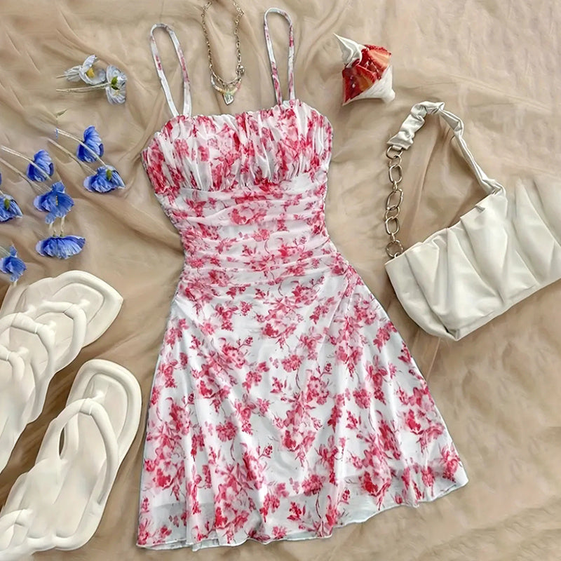 floral spaghetti strap mini dress Wholesale MOQ6 Frill Ditsy Floral Spaghetti Strap Mini Dress