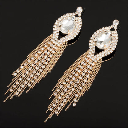 Cubic Zirconia & Goldtone Pear Tassel Drop Earrings