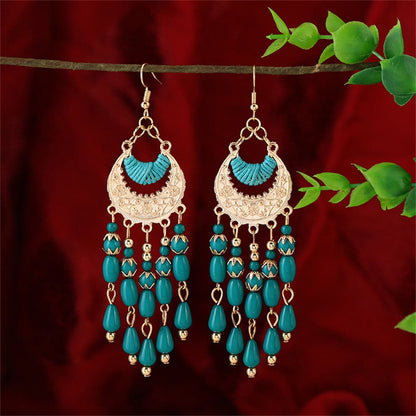 Green Resin & Polyster Goldtone Tassel Drop Earrings