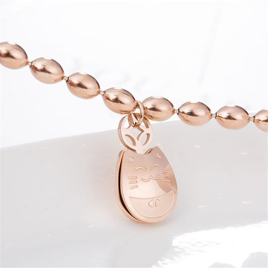 Rose Goldtone Kitty Long Bead Charm Bracelet