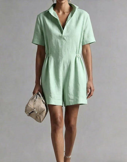 Women's Casual Lapel-Neck Three-Quarter Sleeve Split Jumpsuit