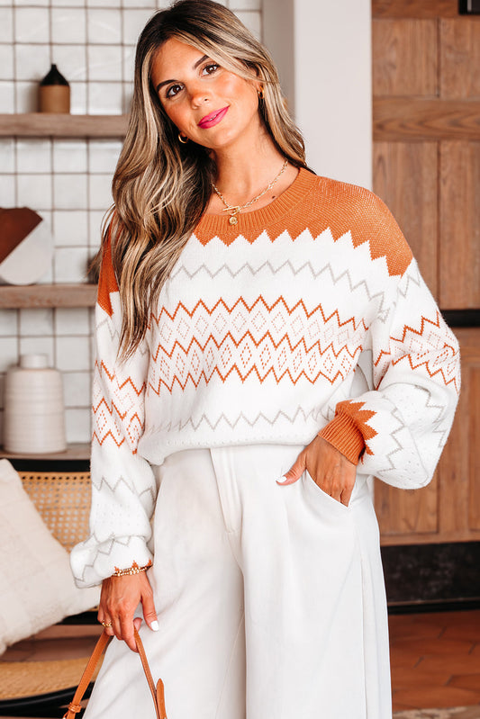 Threaded Pear Daphne Zigzag Knitted Pullover Sweater