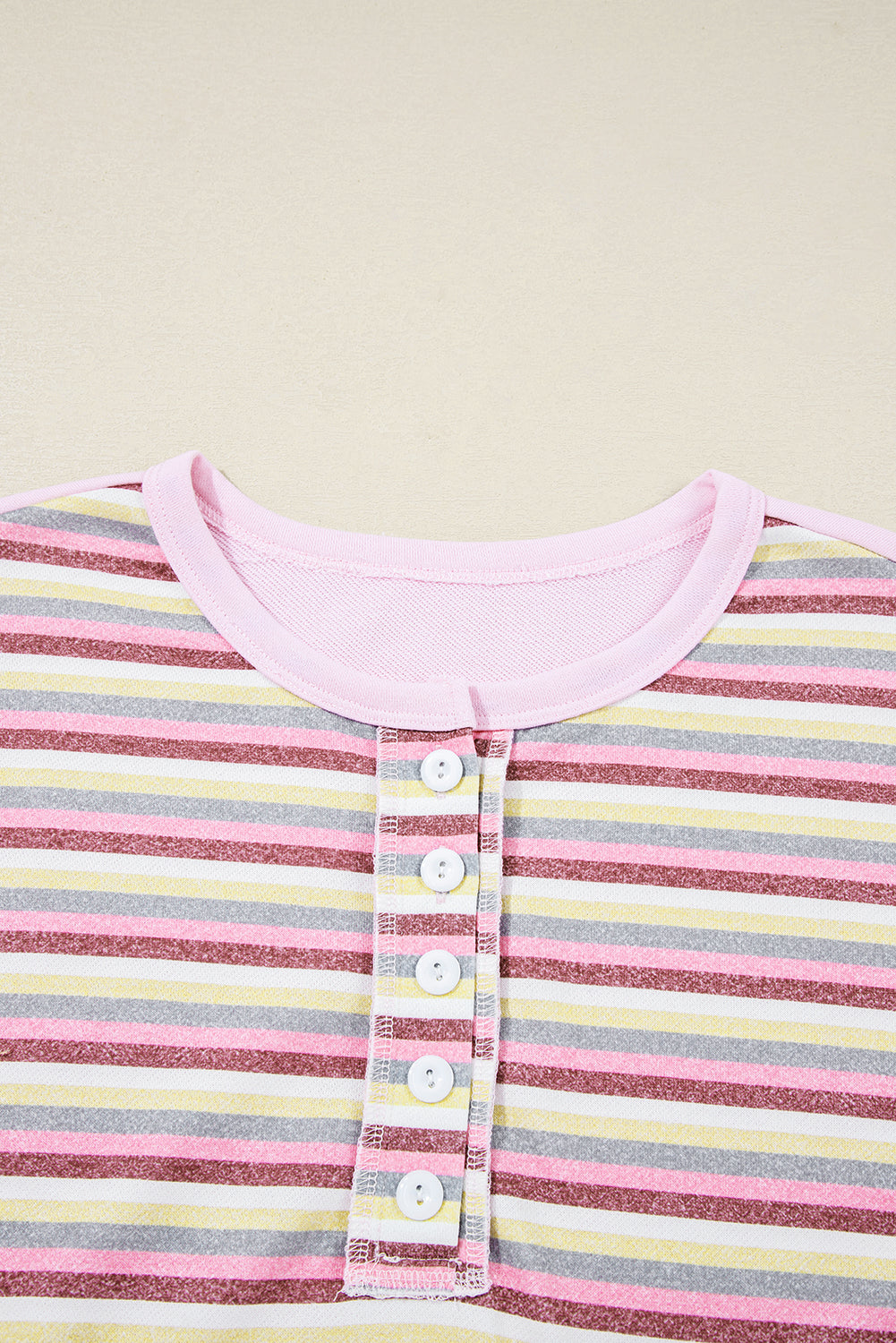 Threaded Pear Khloe Patchwork Loose Henley Sweatshirt