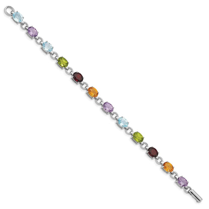 Oval Genuine Multi Stone Silver Bracelet