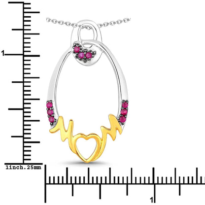 Round Pink Ruby Prong Silver Mom Heart Pendant Necklace