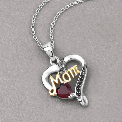 Heart Red Garnet Prong Silver Mom Heart Pendant Necklace