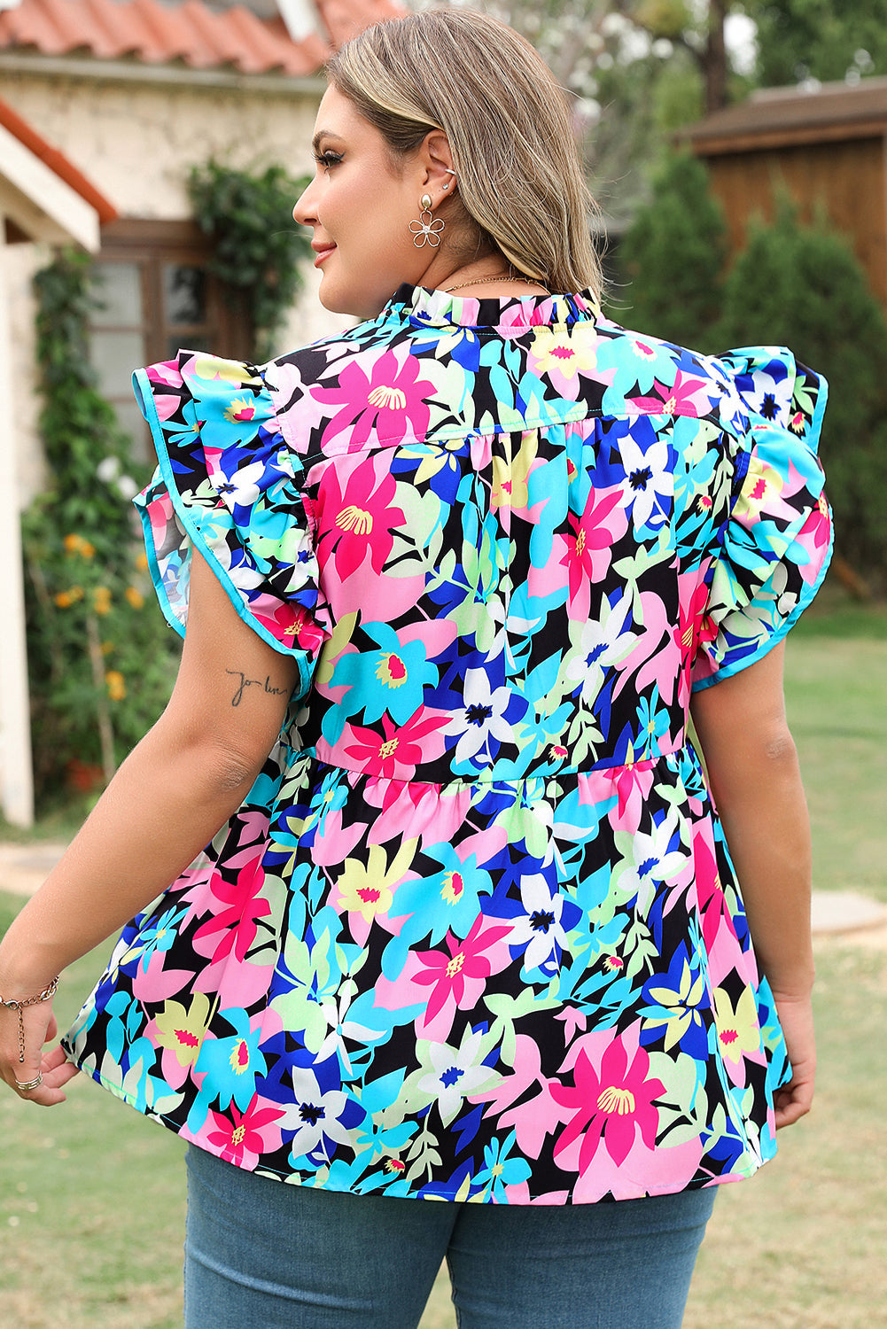 Threaded Pear Dani Sleeve Tied Notched PLUS Blouse