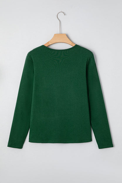 Threaded Pear Alejandra Detail Solid Color Long Sleeve Top
