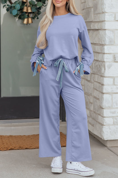 Threaded Pear Rory Beau Flounce Long Sleeve Lounge Set