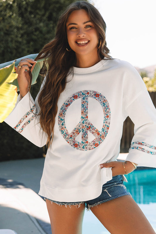 Threaded Pear Peace Drop Shoulder Wide Sleeve Casual Top