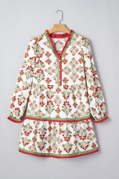Threaded Pear Jade Long Sleeve Flared Dress