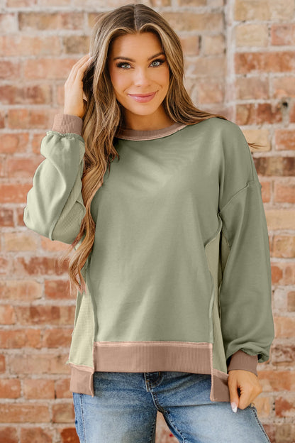 Threaded Pear Maelynn Waffle Patchwork Oversize Sweatshirt