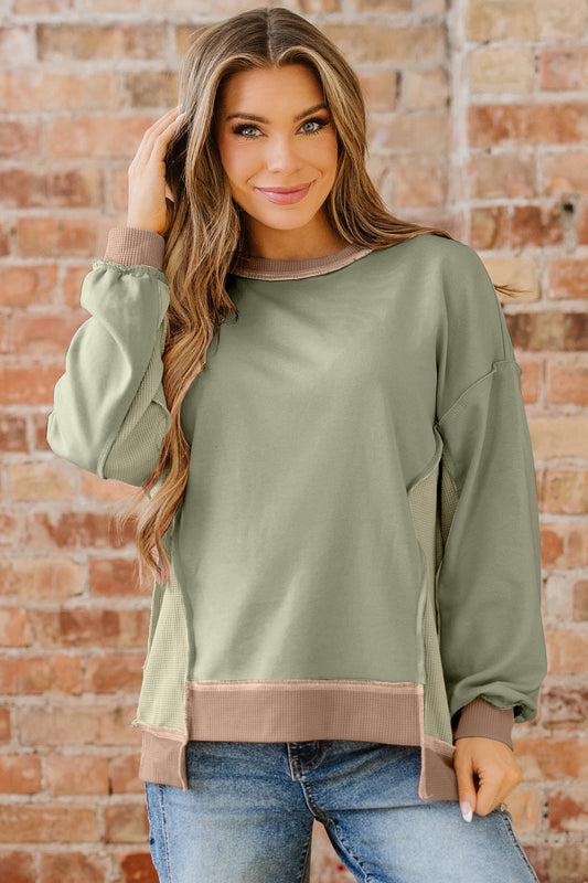 Threaded Pear Maelynn Waffle Patchwork Oversize Sweatshirt