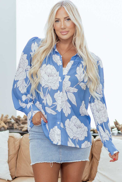 Carmen Detail Puff Sleeve Shirt - Sky Blue / L - 12/14
