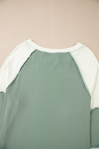 Threaded Pear Faye Colorblock Patchwork Raglan Long Sleeve Top