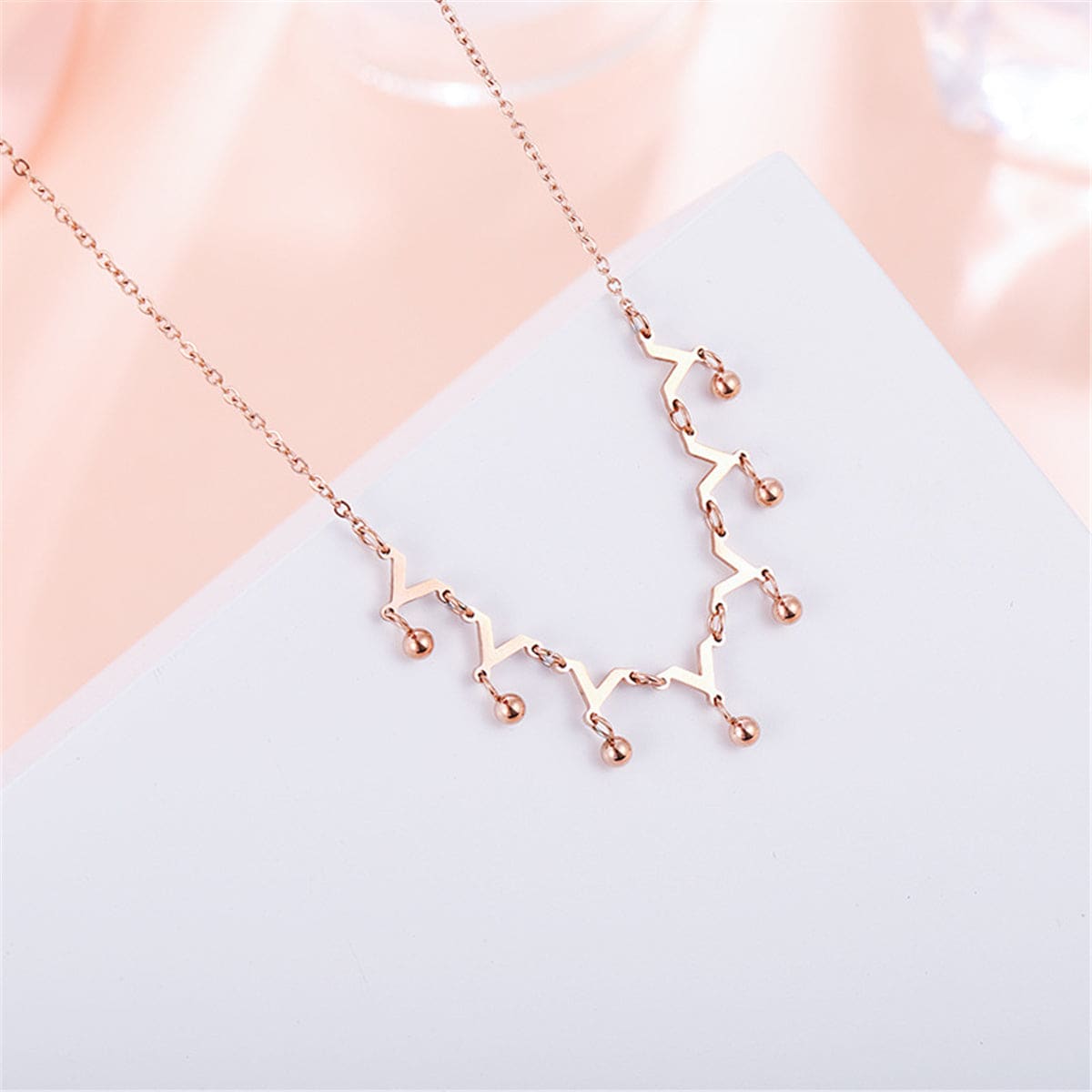 Rose Goldtone Letter V & Bead Necklace