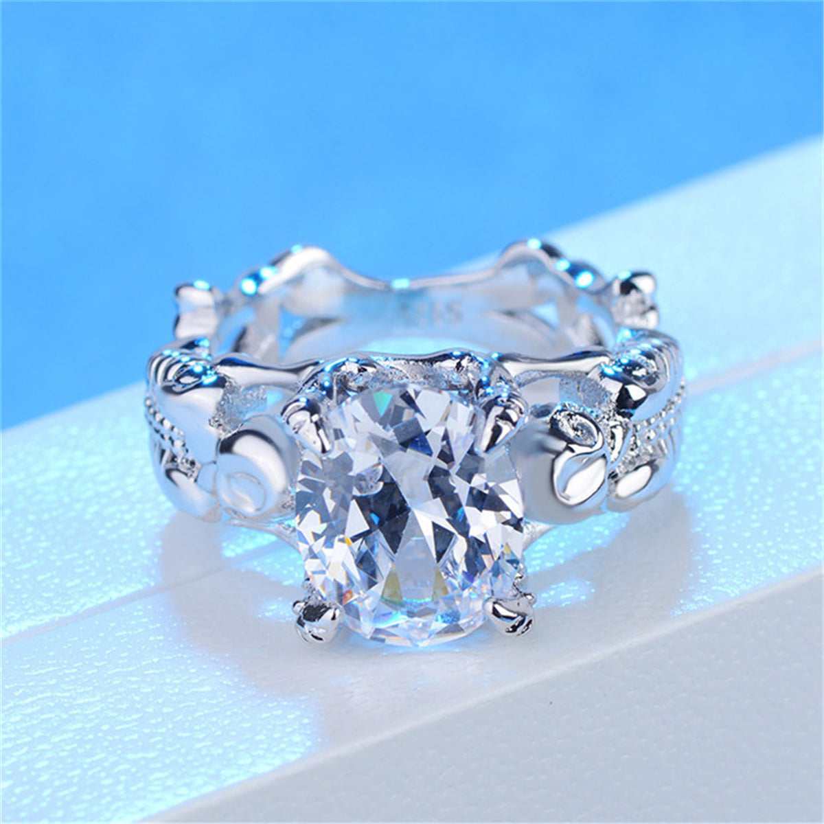 Crystal & Silvertone Ornate Oval-Cut Prong-Set Ring-2
