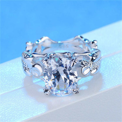 Crystal & Silvertone Ornate Oval-Cut Prong-Set Ring-2