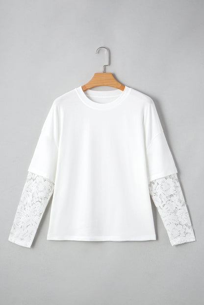 Threaded Pear Hallie Lace Long Sleeve Insert Drop Shoulder Top